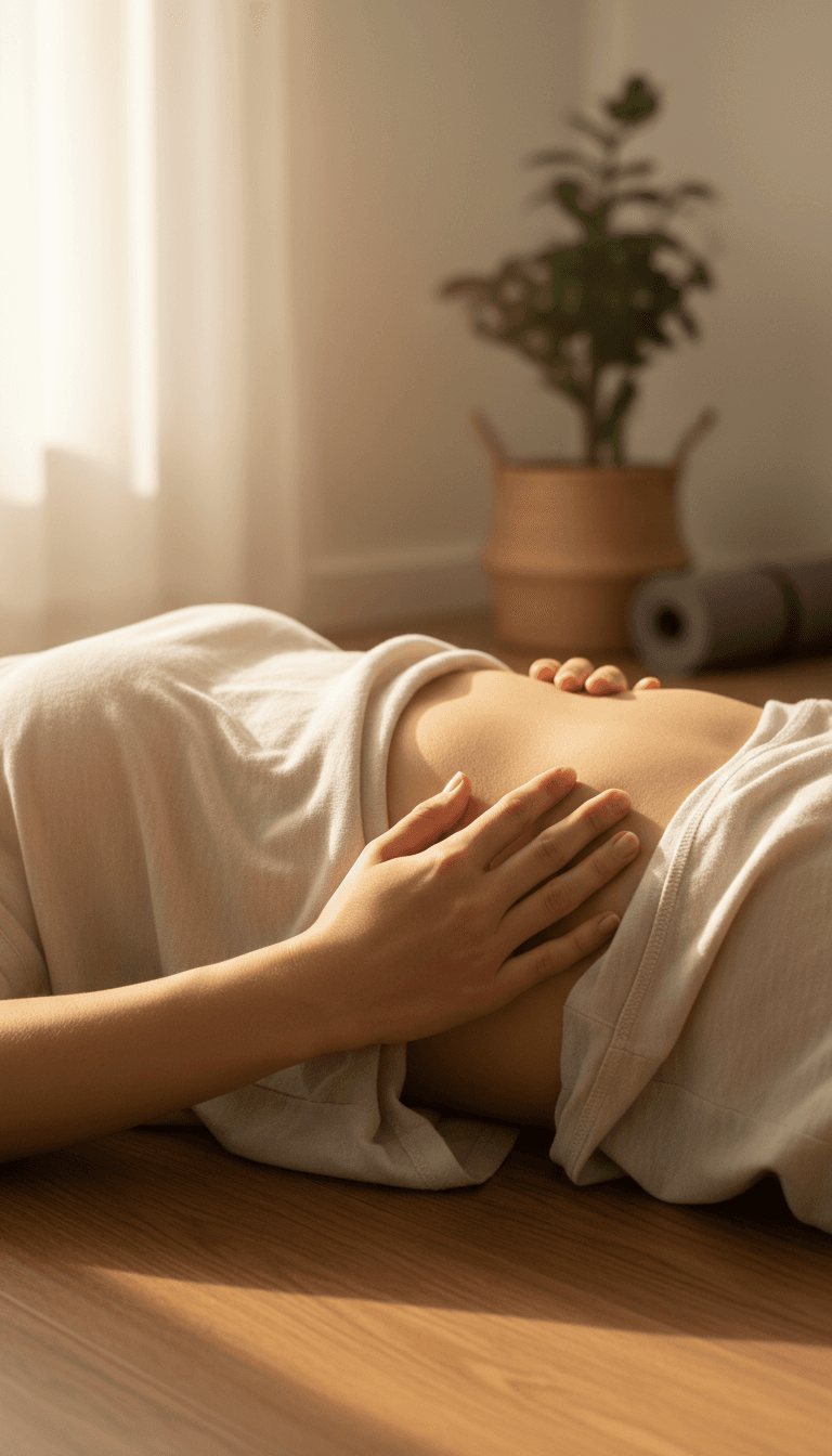 Hands on stomach during a body scan