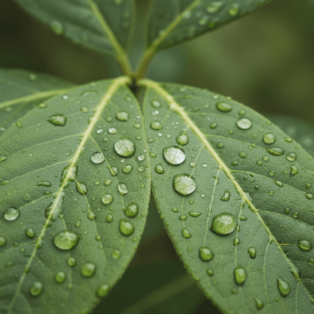 Water droplets on leaves after rain