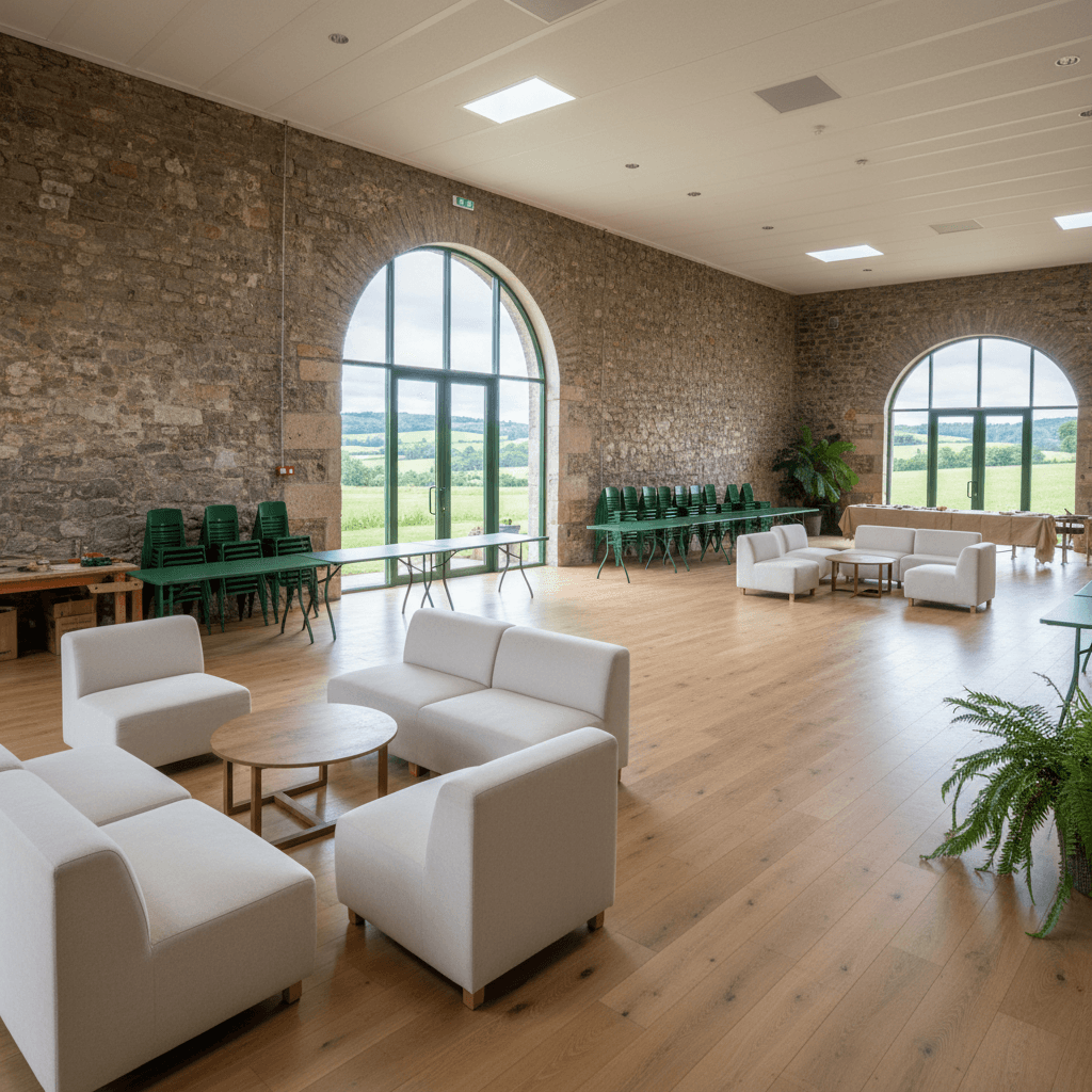 Flexible event hall interior