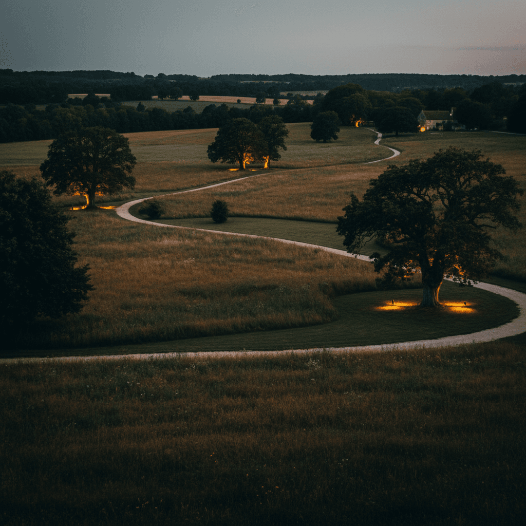 Domaine grounds with fields and forest