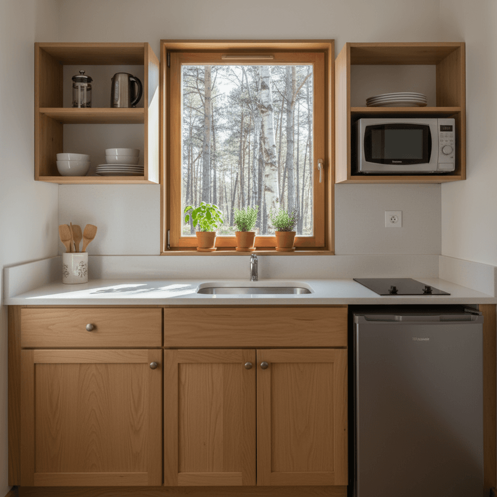 Gîte kitchen with functional amenities