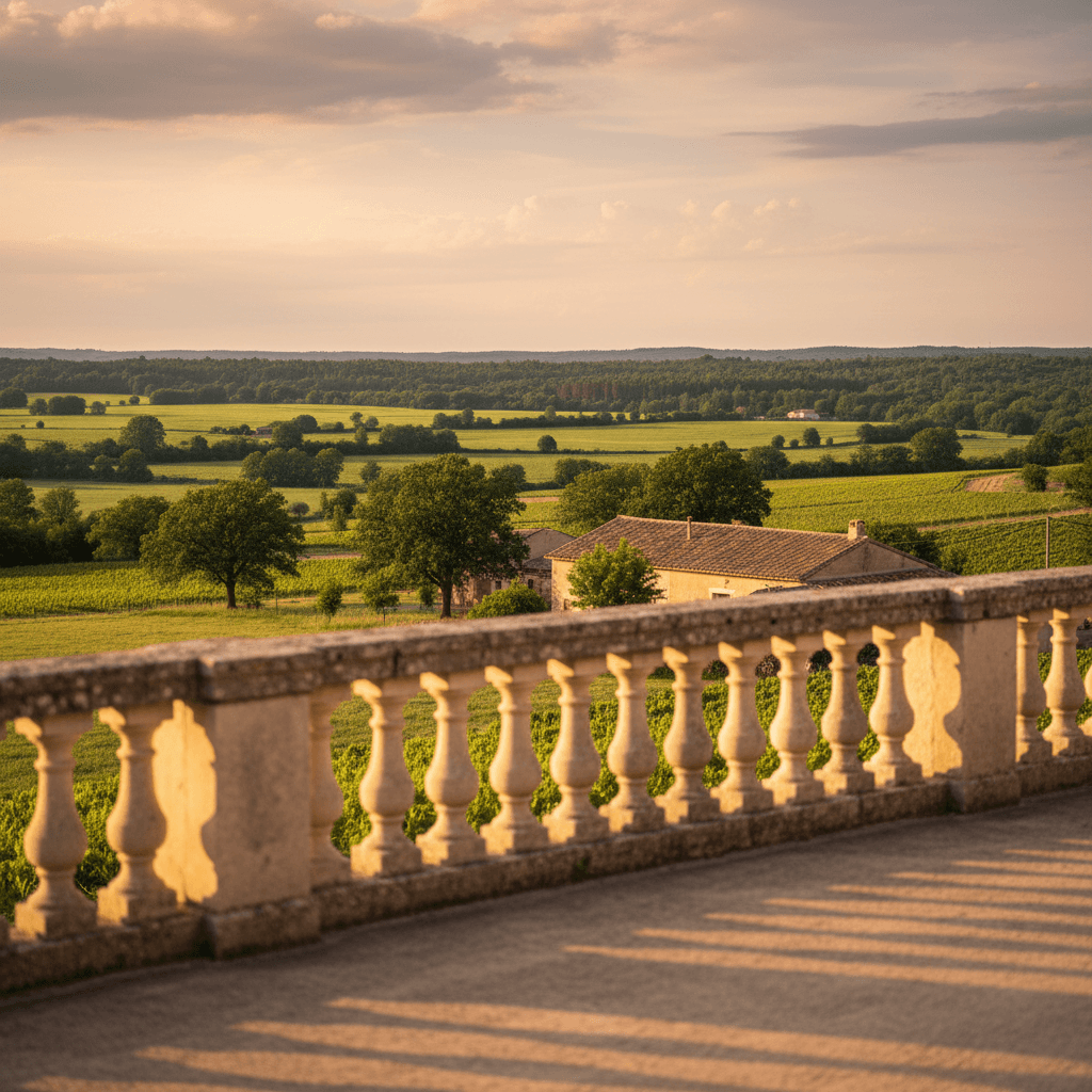 View from terrace of French countryside in Périgord